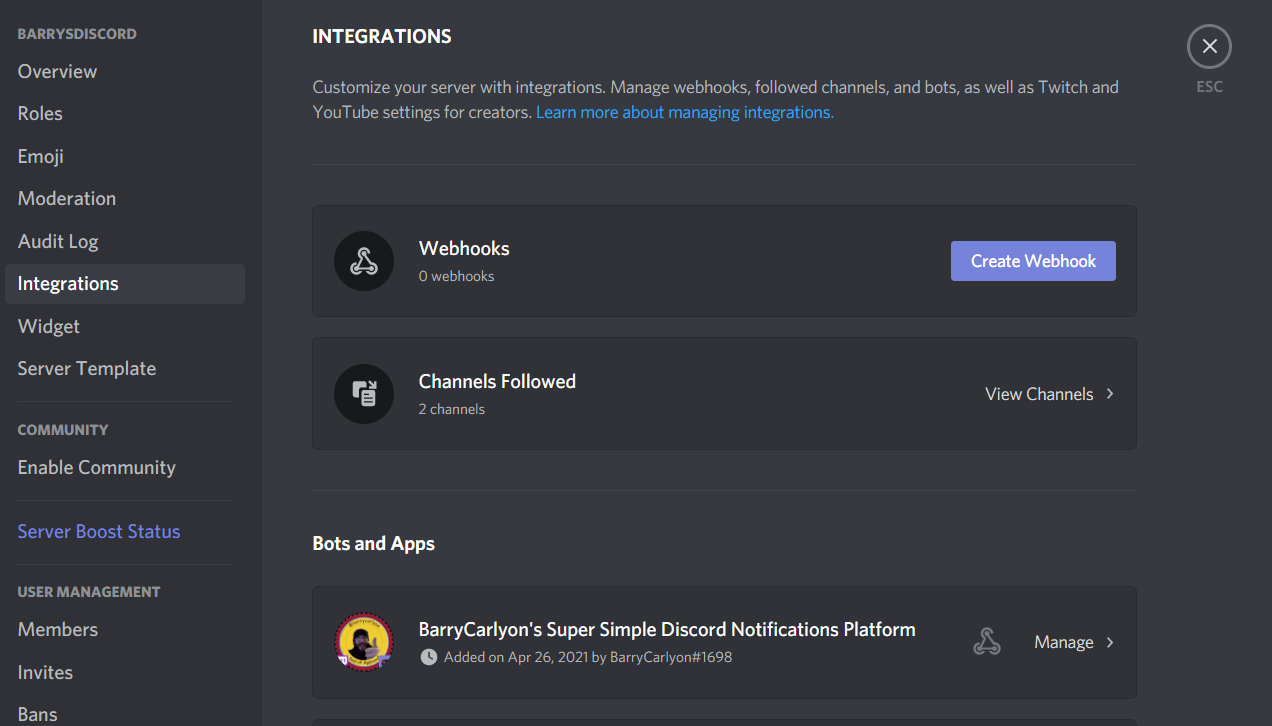 How to use Discord Server Integrations to Disconnect this platform